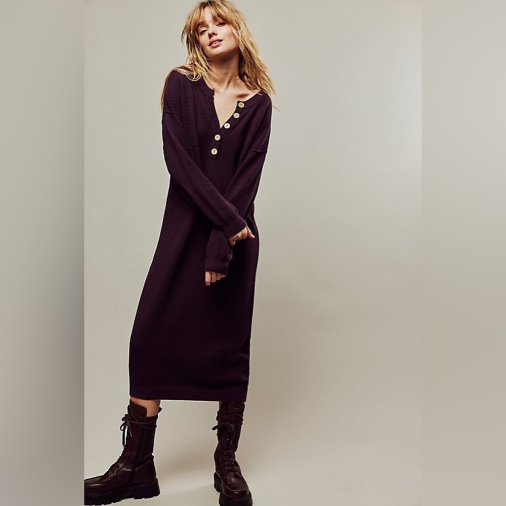 Free People Hailee Sweater Dress Plum